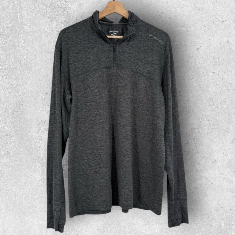 Brooks Running Mens Dash 1/4 Quarter Zip Top Size L Long Sleeve Athletic Gray